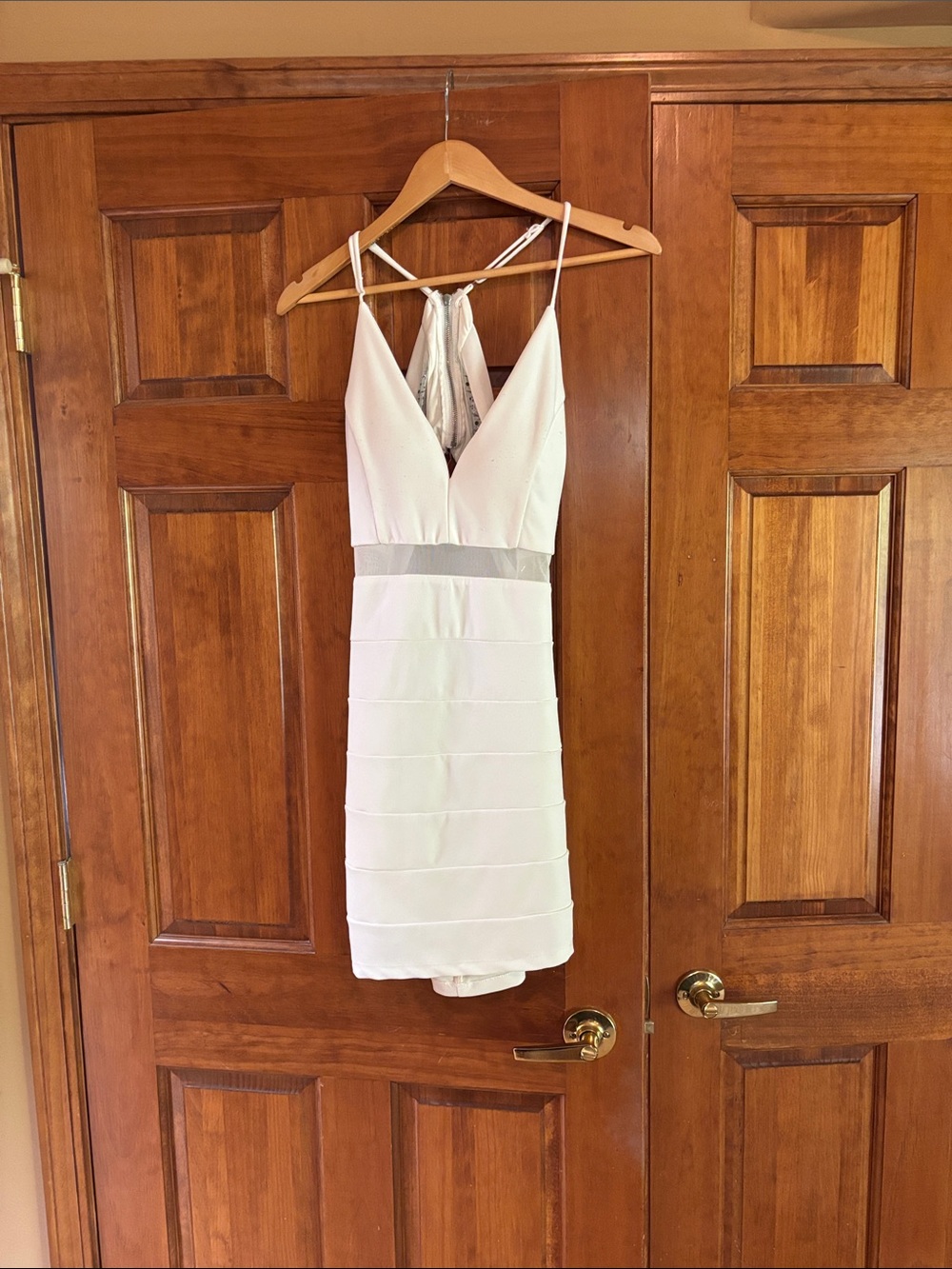 Emerald Sundae White Plunging Strappy Mini Dress